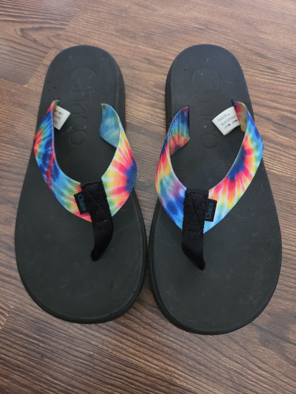 Chaco Rainbow Tie-Dye Flip Flops - Black Size 9 Womens